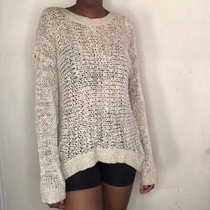 Sweater | long sleeve knit and lace cream top